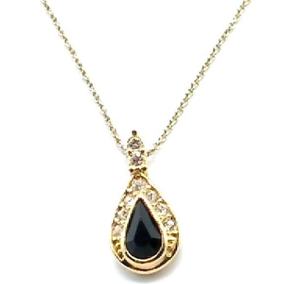 VTG ROMAN Black Rhinestone Teardrop Surrounded by Crystals Pendant Necklace Sign - Picture 3 of 16